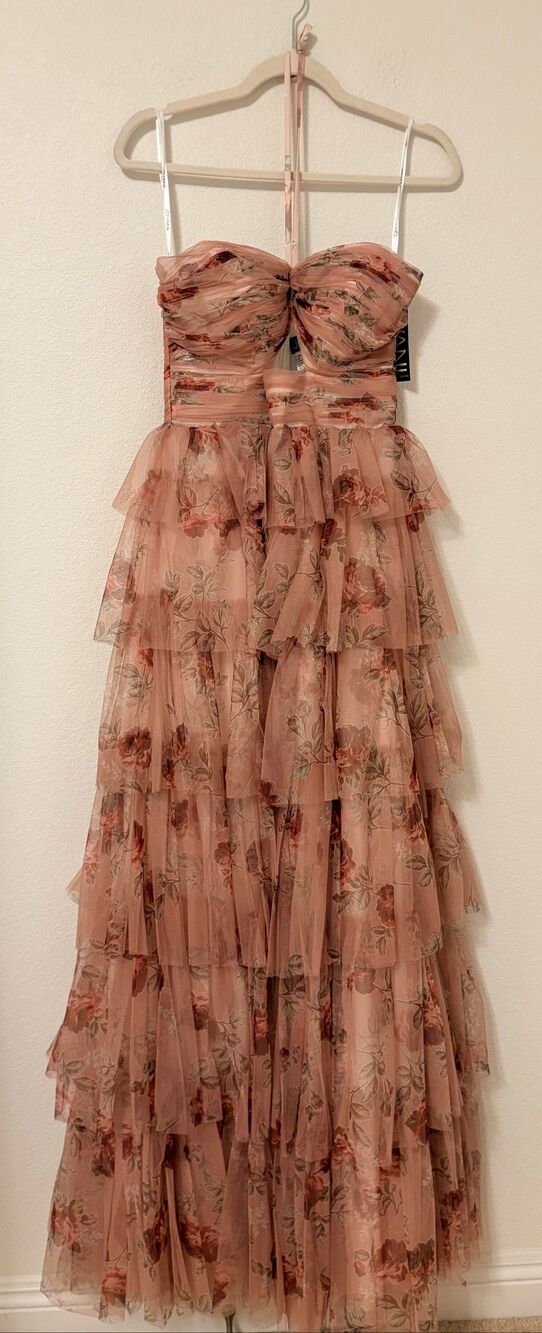 NWT Jovani Size 8 Blush Floral Tiered Tulle Gown Halter High Low Formal Prom Dre